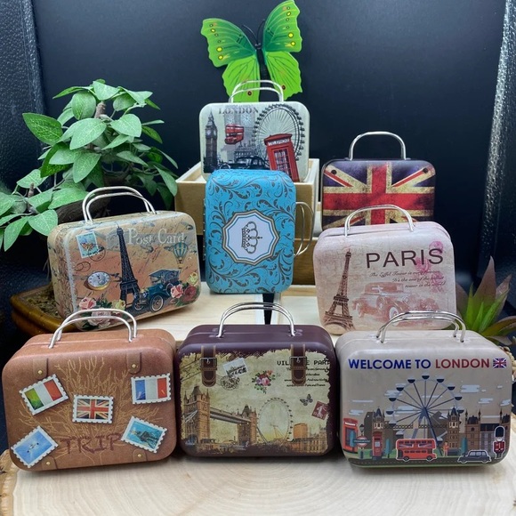 Metal box Mini suitcase storage with two handles jewelry,eyelashes,party gift - Picture 3 of 15